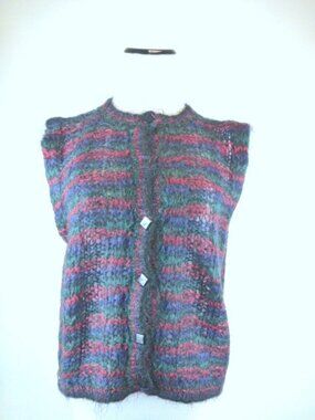 CULLINANE plaid tartan MOHAIR CARDIGAN sweater VEST black blue S